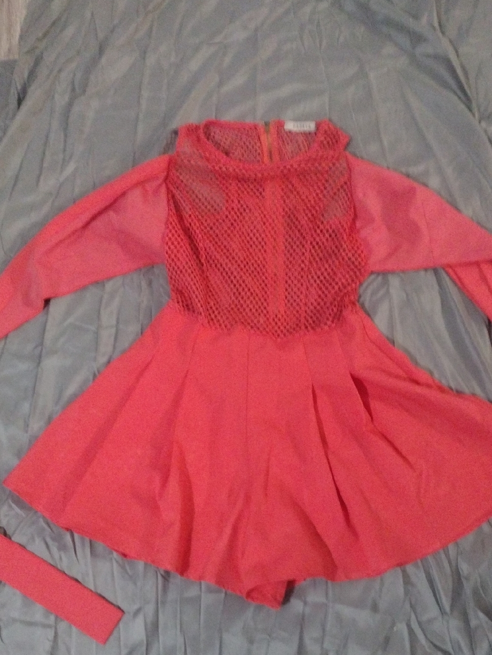 Papaya Coral Mesh Zip-Back Romper